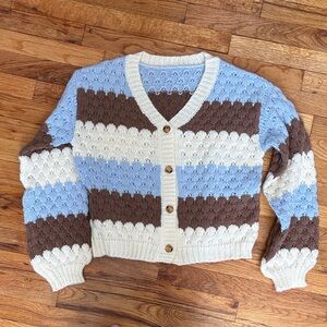 Striped Blue, Brown, and Cream Women's Sweater